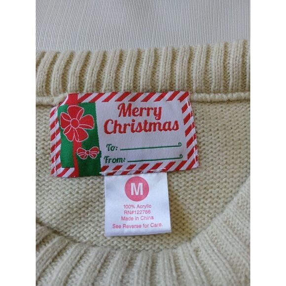 Women's Beige Tight Knit Falalallama Llama Ugly Christmas Sweater Size Medium - Picture 3 of 12